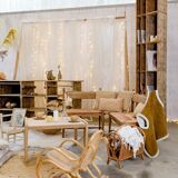 Wooden & straw corner bench