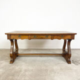 Vintage mahogany harp base desk table with drawers