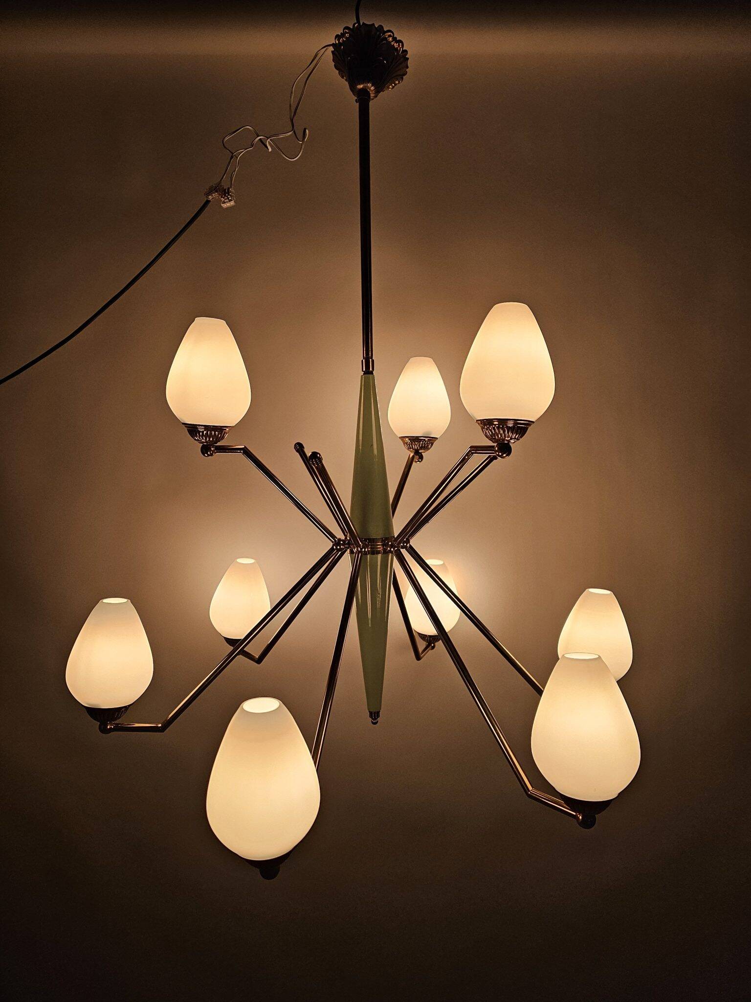 Mid-century Italian opaline glass chandelier