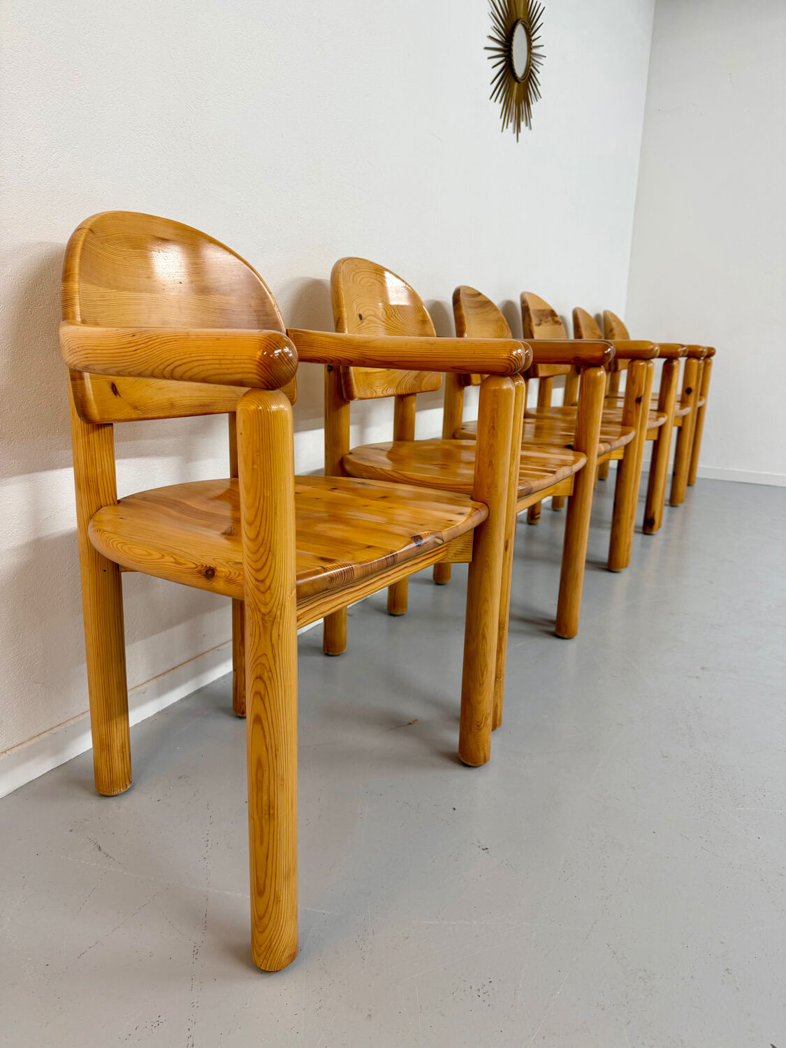Set of 6 solid pine chairs in Scandinavian design by Reiner Daumiller vintage