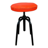 Vintage 50s screw stool in red faux leather