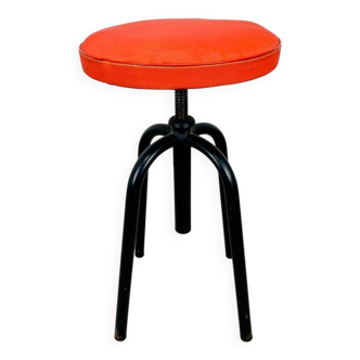Vintage 50s screw stool in red faux leather