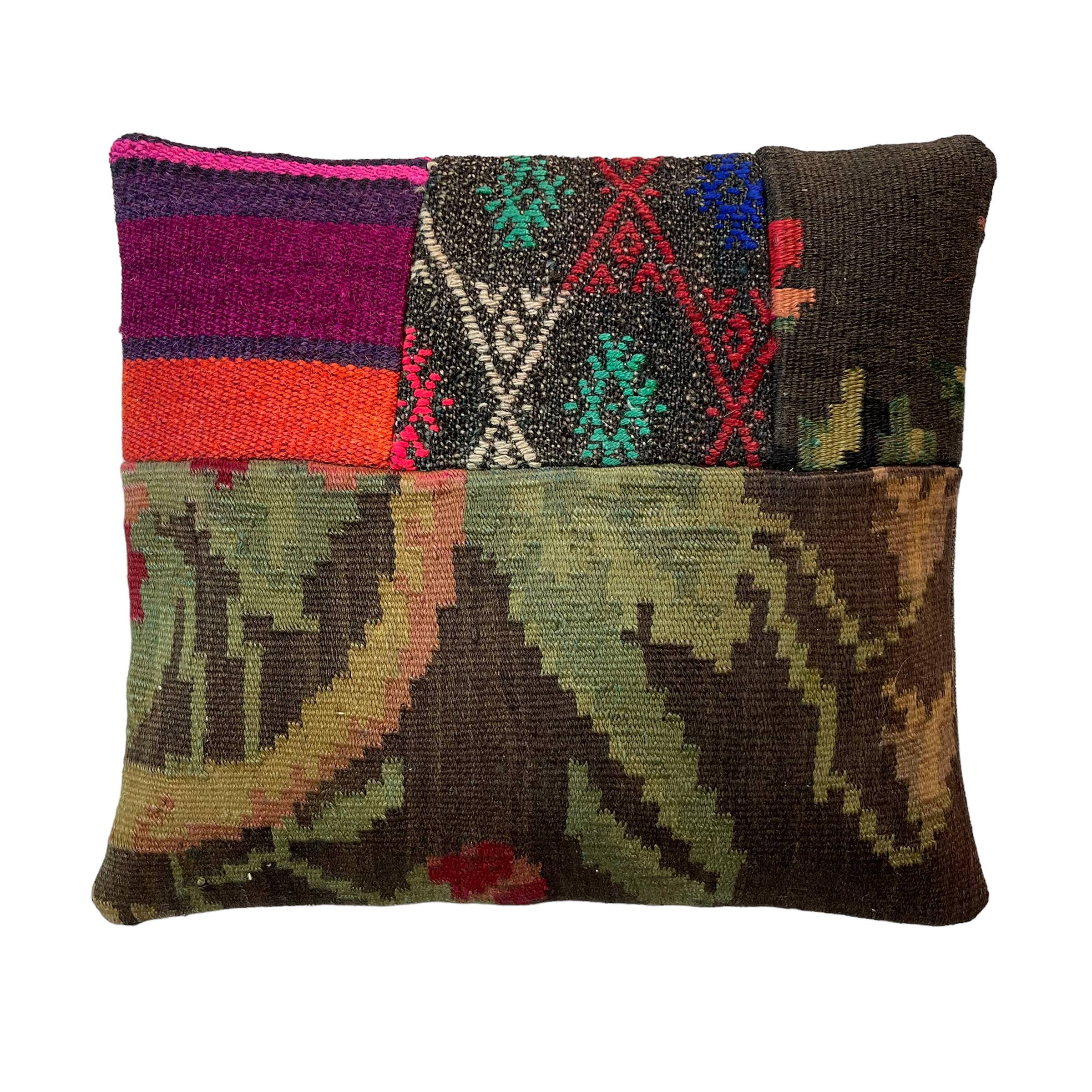 Vintage Turkish Kilim Patchwork Cushion Cover , 40 x 40 cm