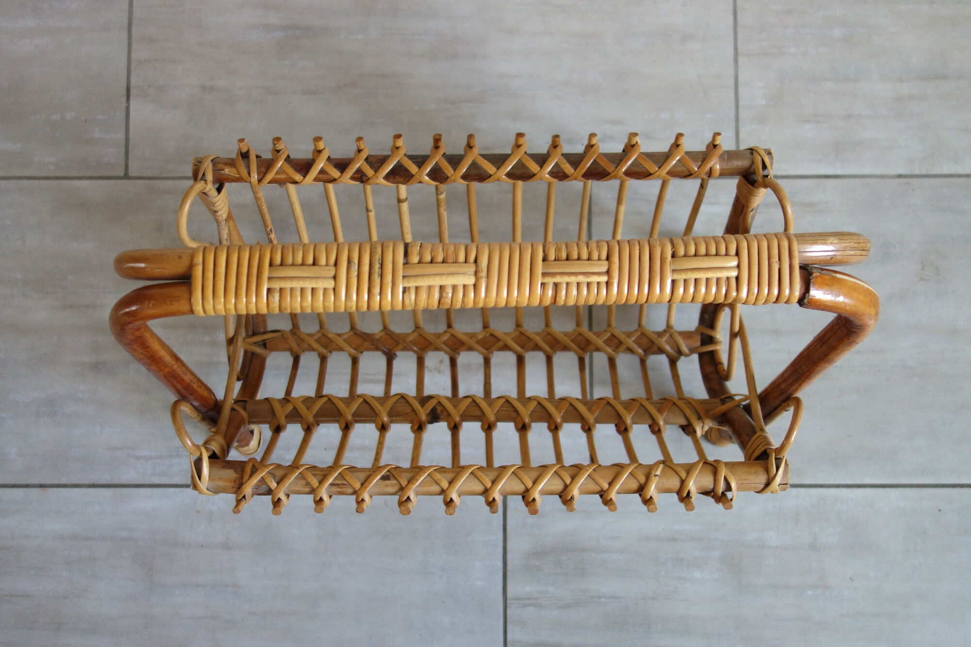 Rattan magazine holder bamboo 70s