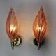 Pair of pink leaf sconces, mazzega murano, italy 1970