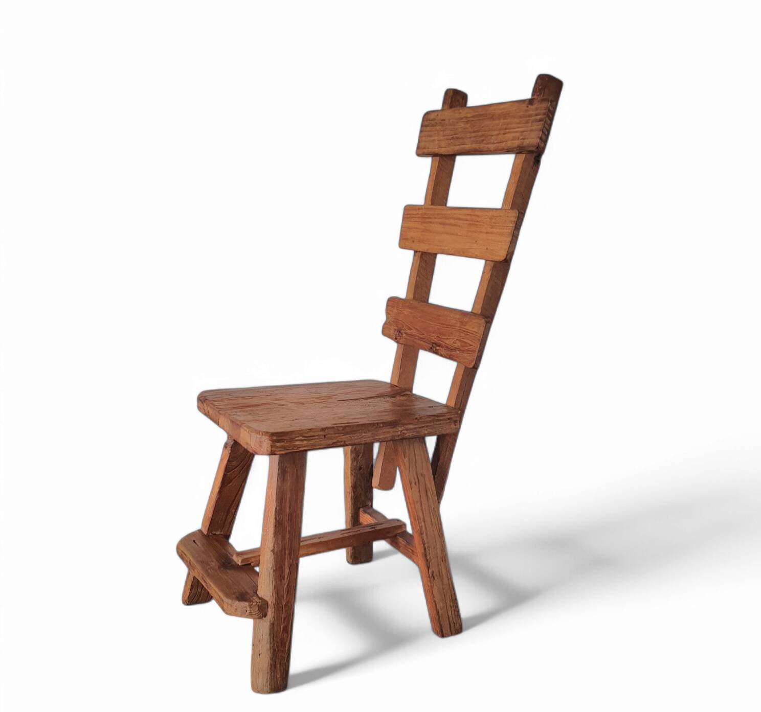 Elm wood brutalist wabi sabi dining set with 6 chairs & Table, 1960s