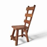 Elm wood brutalist wabi sabi dining set with 6 chairs & Table, 1960s