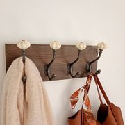 Wall-mounted coat rack wood hook cast iron and ceramic - handmade