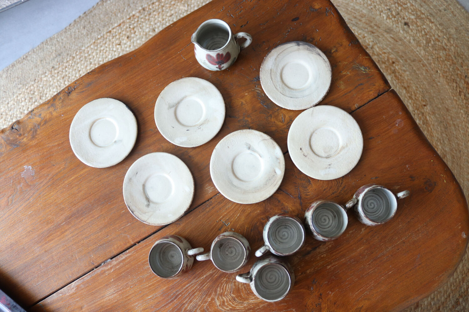 Stoneware coffee service signed Gustave Le Murier – 6 cups, 6 saucers