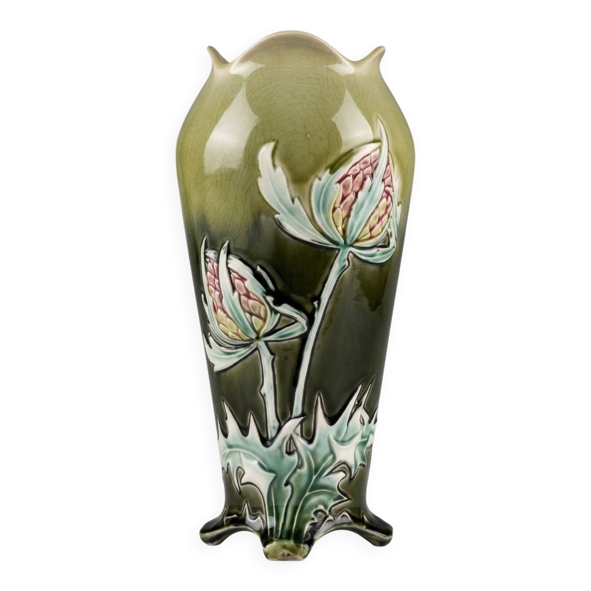 Art Nouveau vase by De Bruyn – Raised thistle decoration – 26 cm