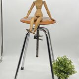 JIDE Limoges workshop / industrial stool leather / chrome metal