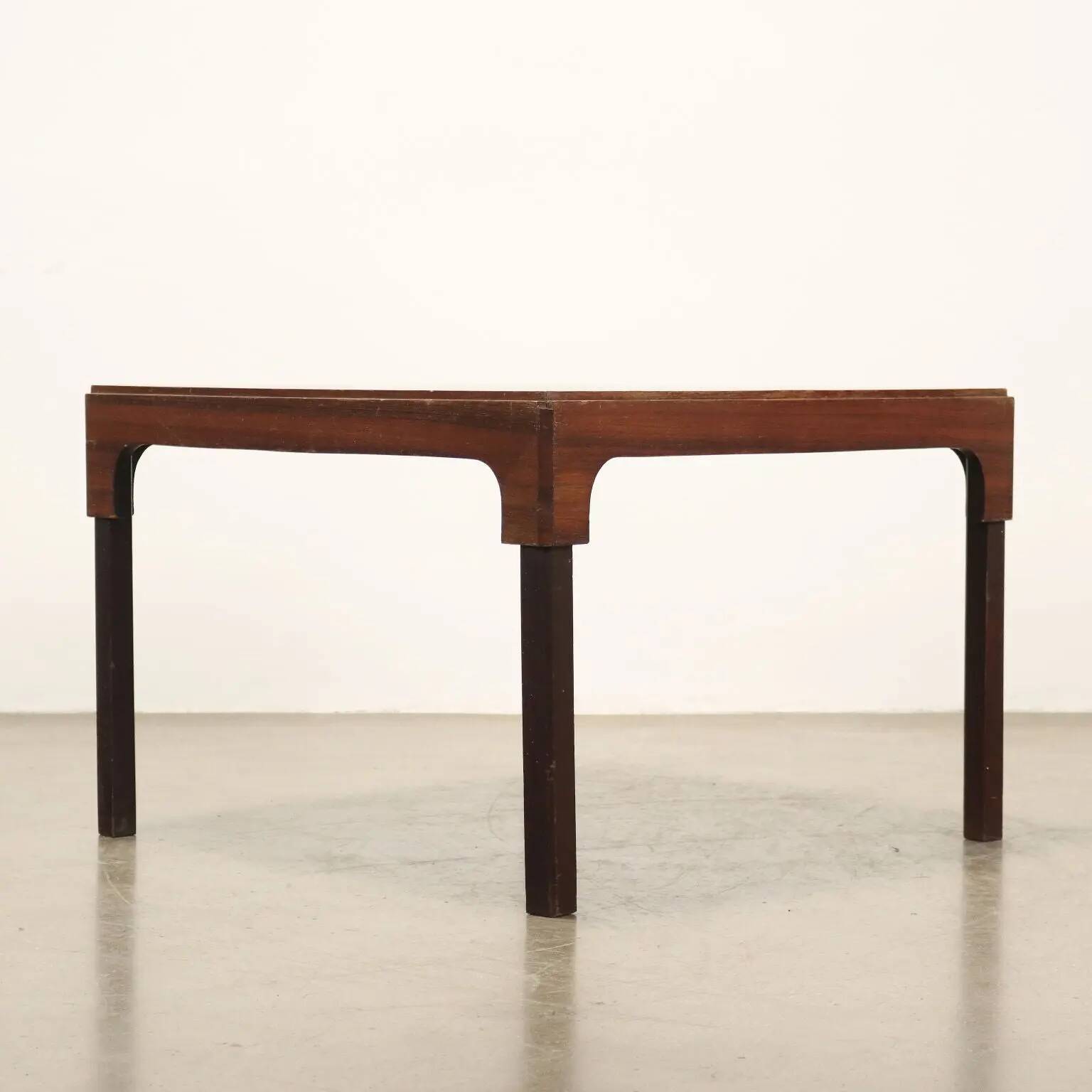 Vintage coffee table in veneered exotic wood, Italian design, 1960s.