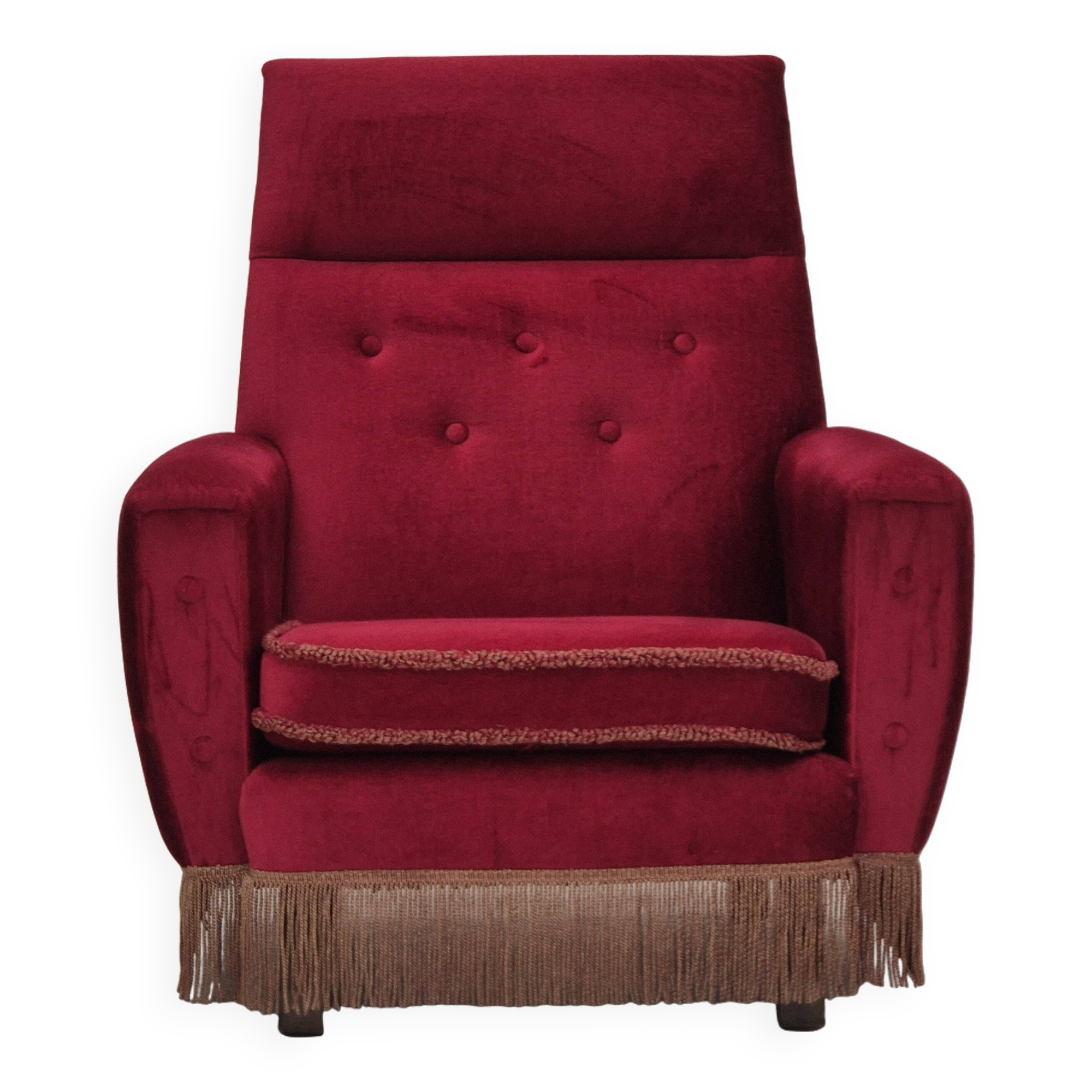 1970s, Danish highback armchair, original condition, red furniture velour.