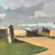 Large oil on panel of a Breton landscape 1950, antique painting signed.