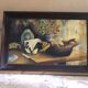 Painting old oil on canvas m. preaux still life + vintage wood frame