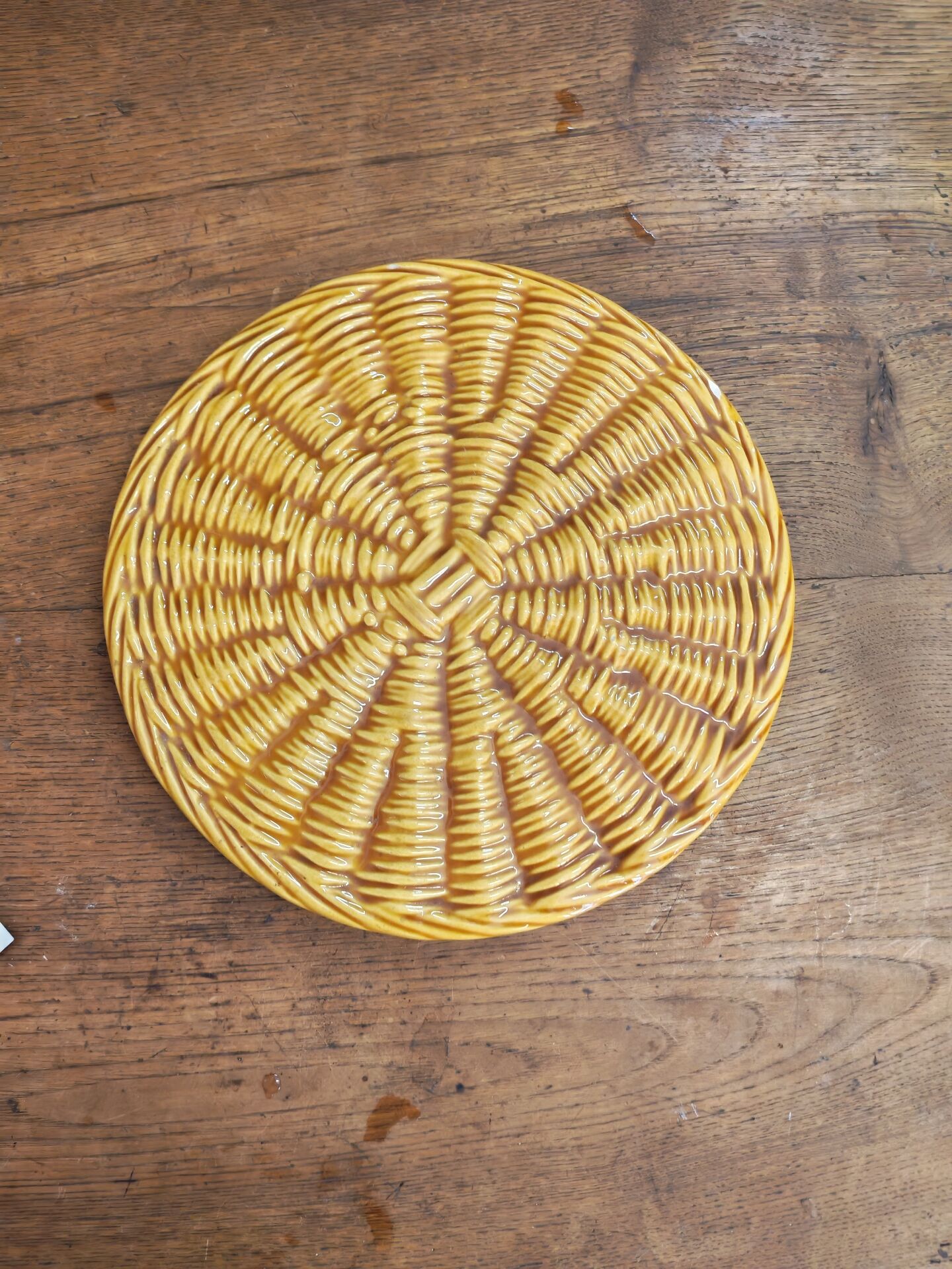 Vallauris slipware dish with woven basket decoration