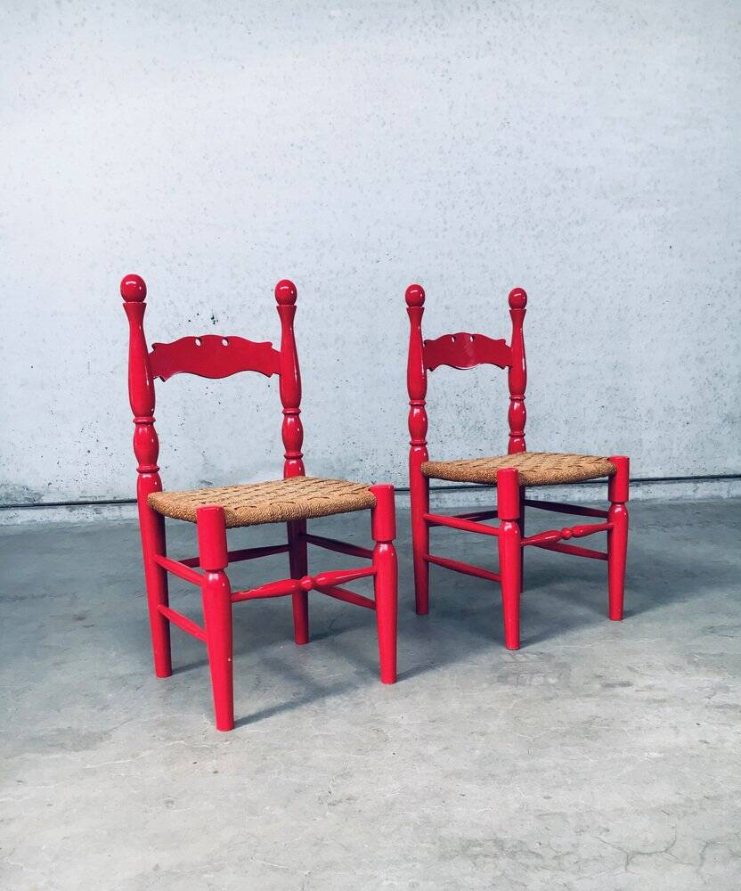 Set of Scandinavian Country Design Red Side Chairs, Sweden, 1960s