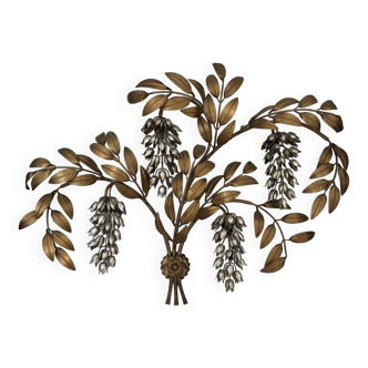 Vintage "wisteria" wall lamp in silver and gold lacquered metal by Hans Kögl, Germany 1970s