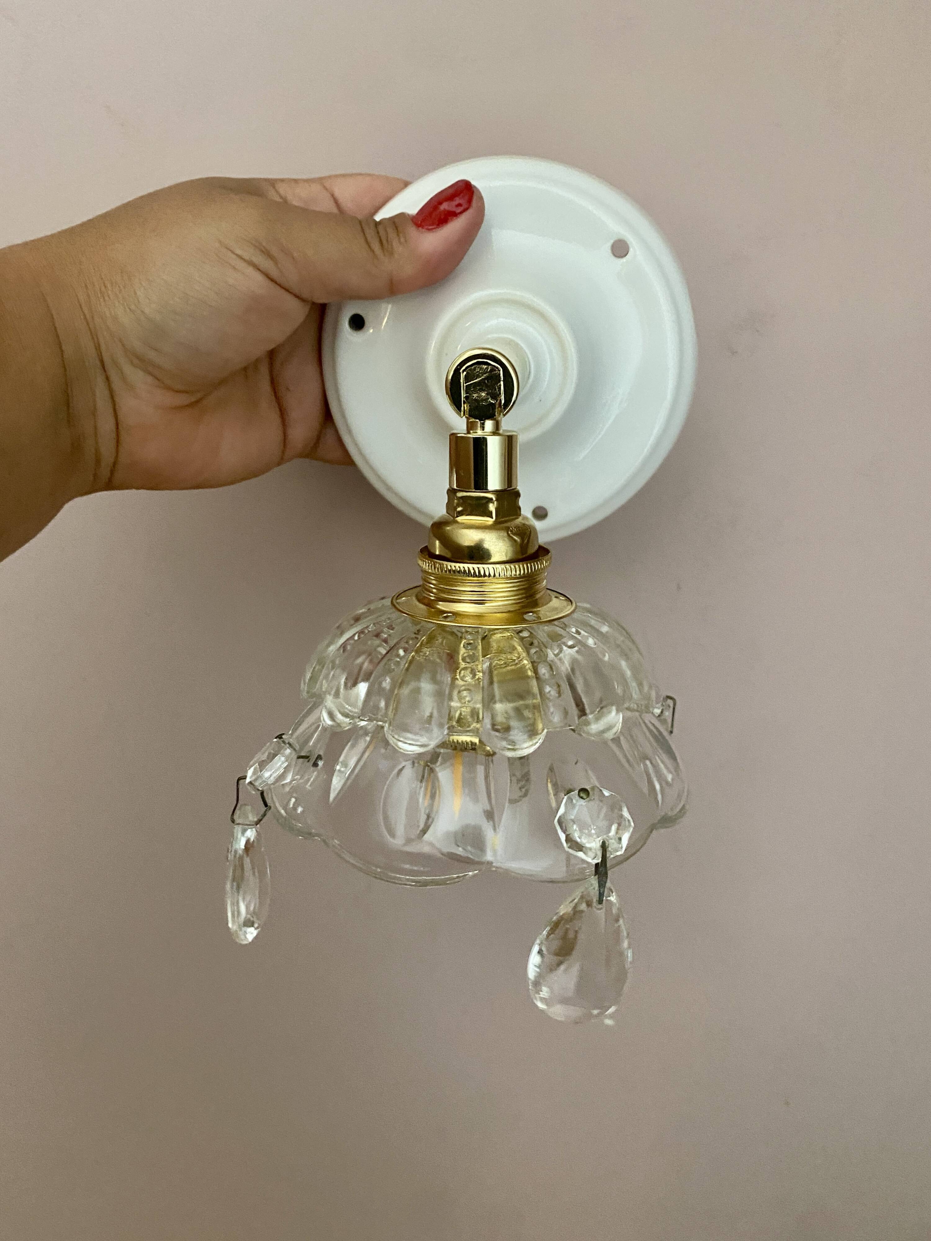 Vintage glass lampshade wall lamp with antique tassels