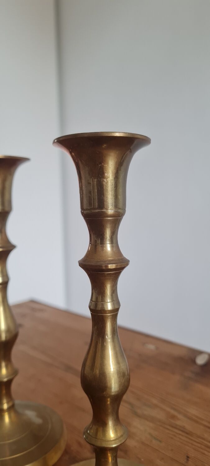 Pair of golden brass candle holders