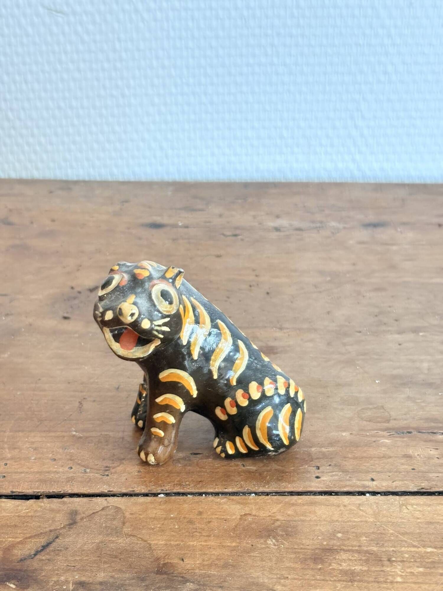 Animal Figurine Sculpture Glazed Terracotta Tiger Alebrije Mexico 1/2