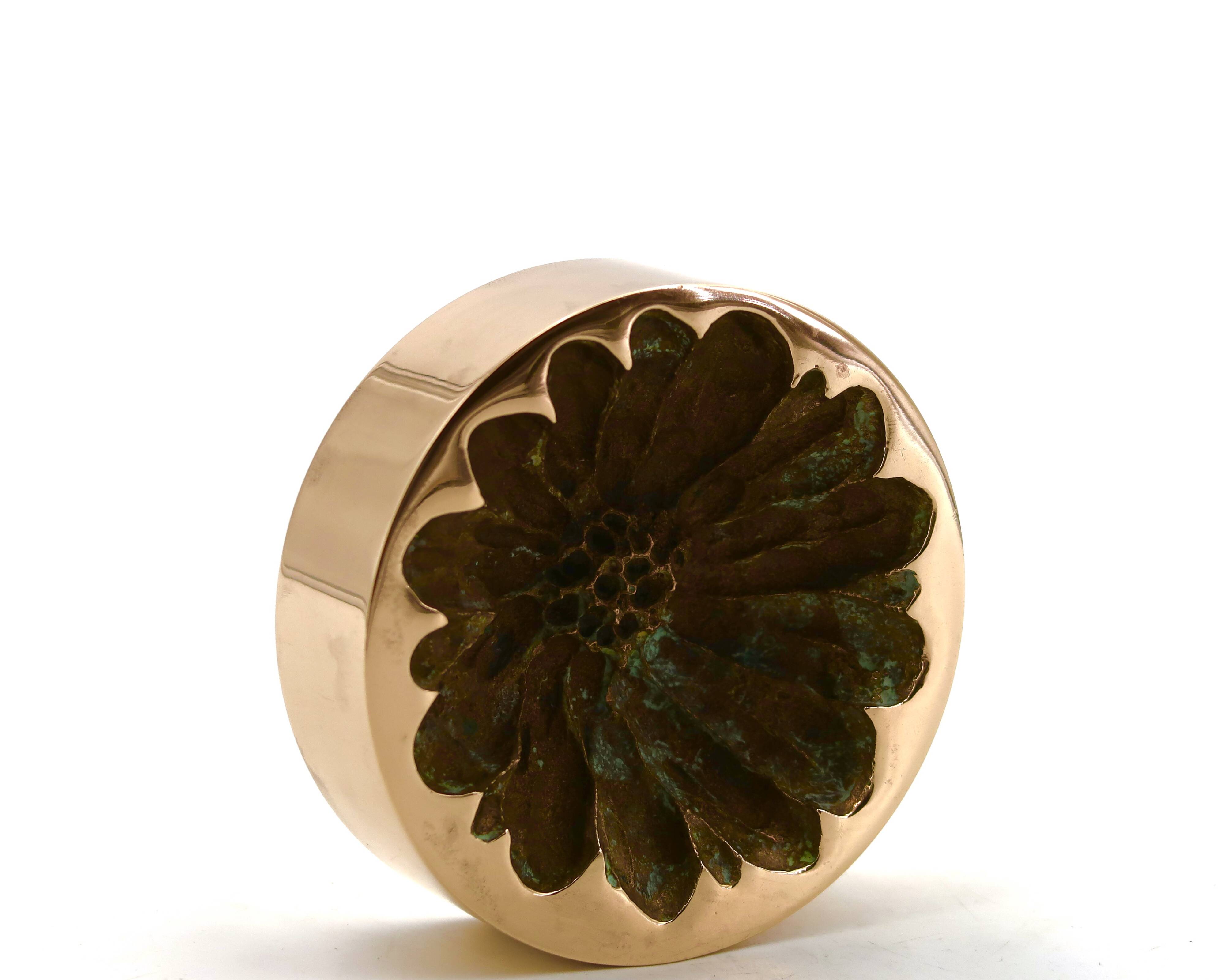 Bronze ashtray by Monique Gerber, flower imprint, 1970s.