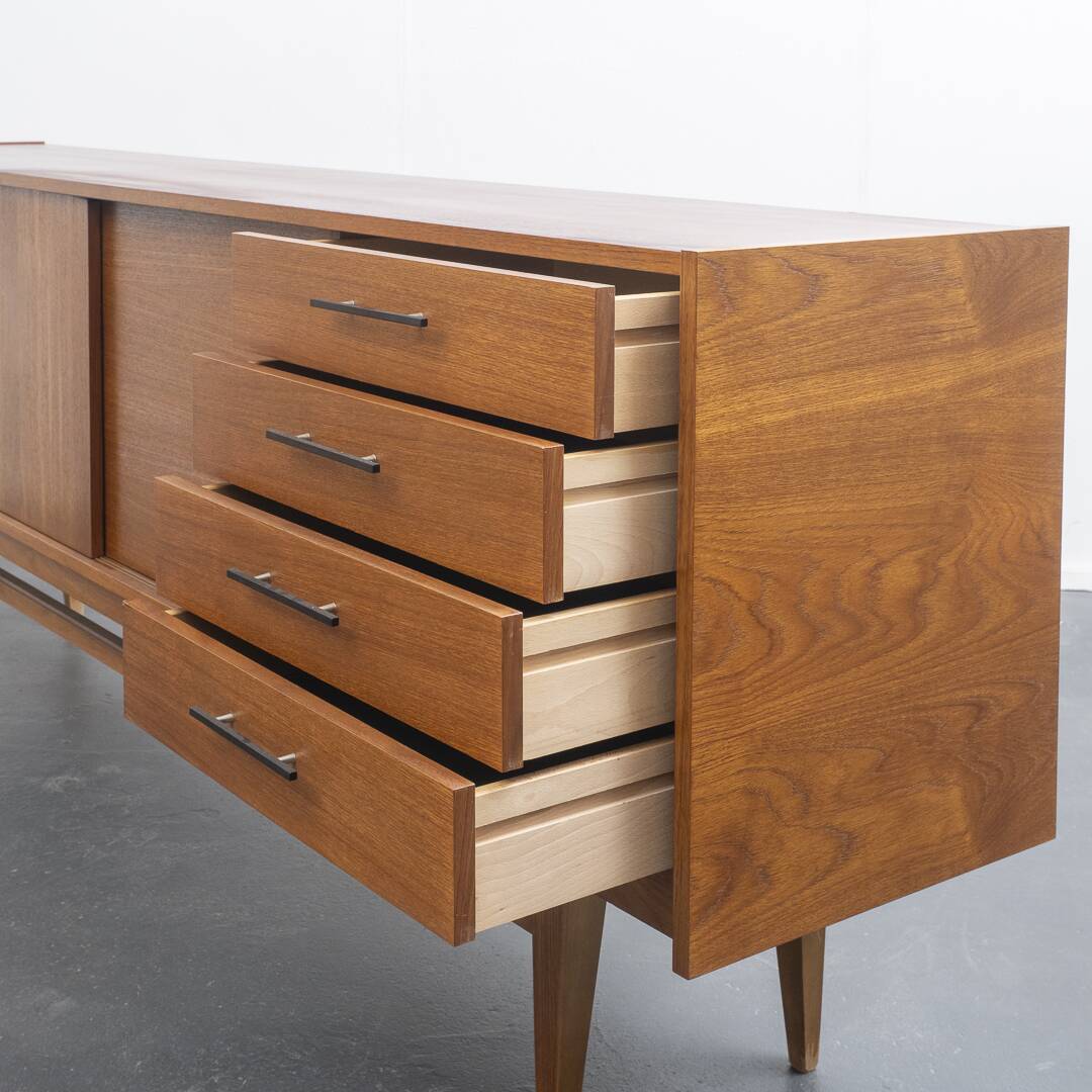 1950s sideboard, teak, sliding doors, restored,