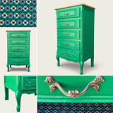 Vintage green oak chest of drawers from the 1960s.