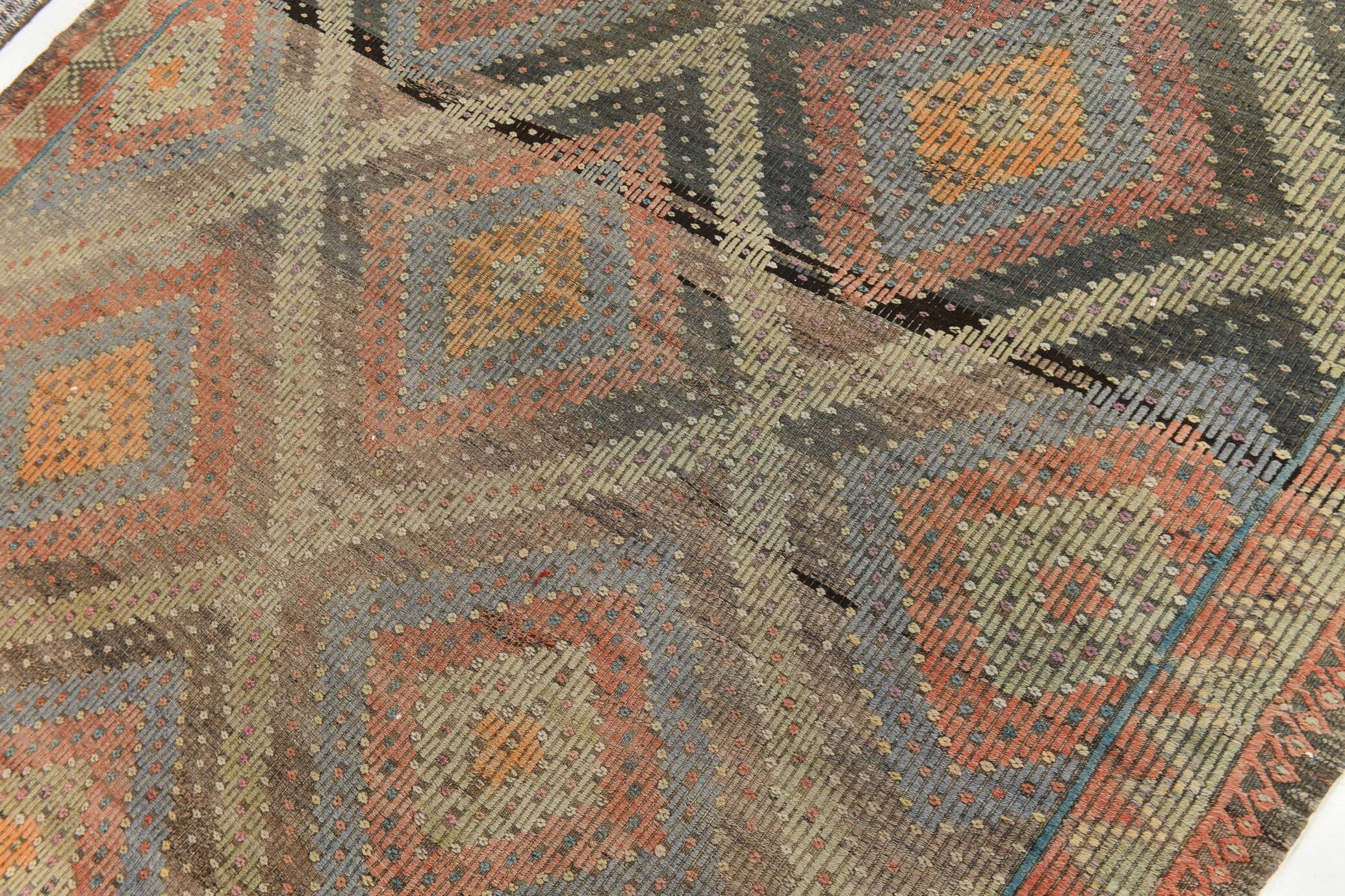 7x10 Kilim Grey Tons Living Room Wool Kilim Rug, 202x315Cm