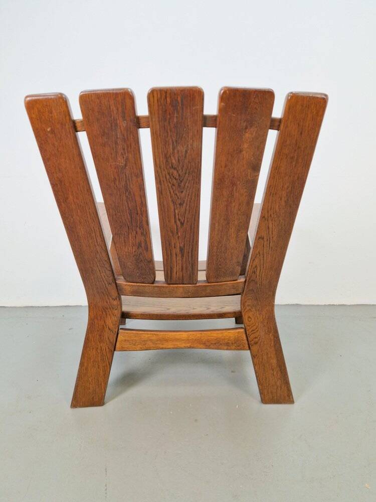 Fauteuil en bois brutaliste avec revêtement en cuir marron, Allemagne, années 1960.