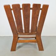 Brutalist Wood Armchair with Brown Leather Upholstery, Germany, 1960s