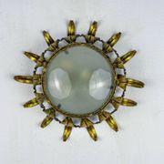 Spanish crown sunburst fixture in gilt metal and frosted glass, 1950s