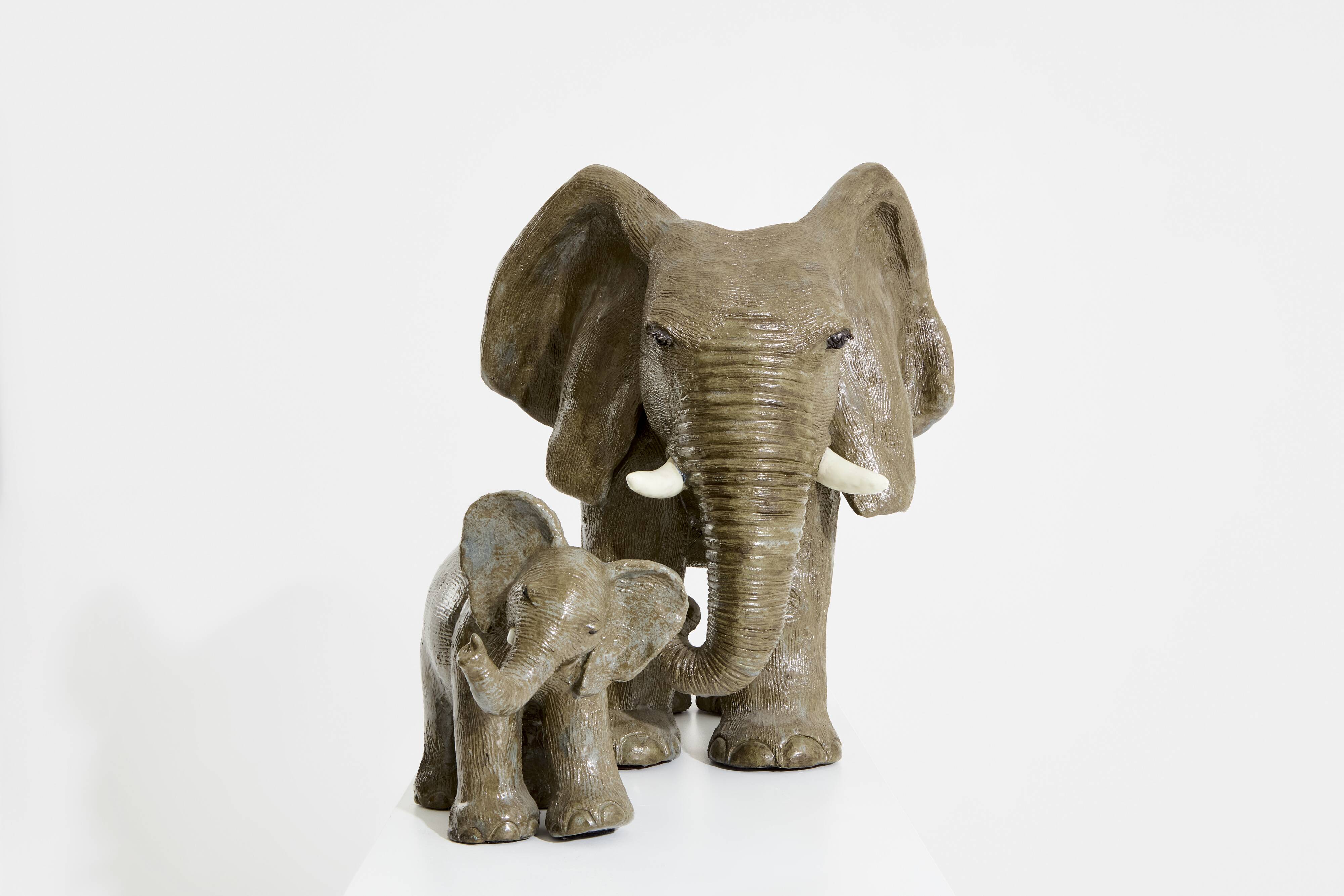 Valérie Courtet elephant sculptures in glazed sandstone circa 2010