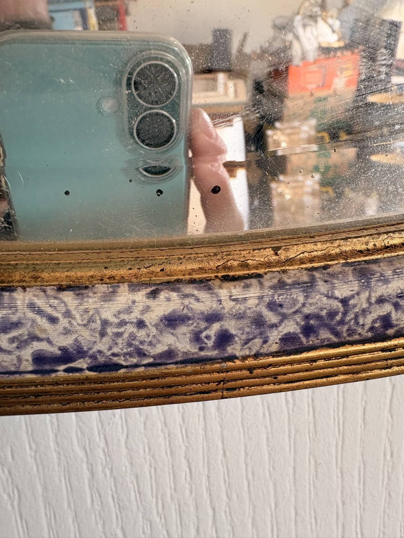 Vintage Bevelled Oval Wall Mirror Brass Wood Plastic