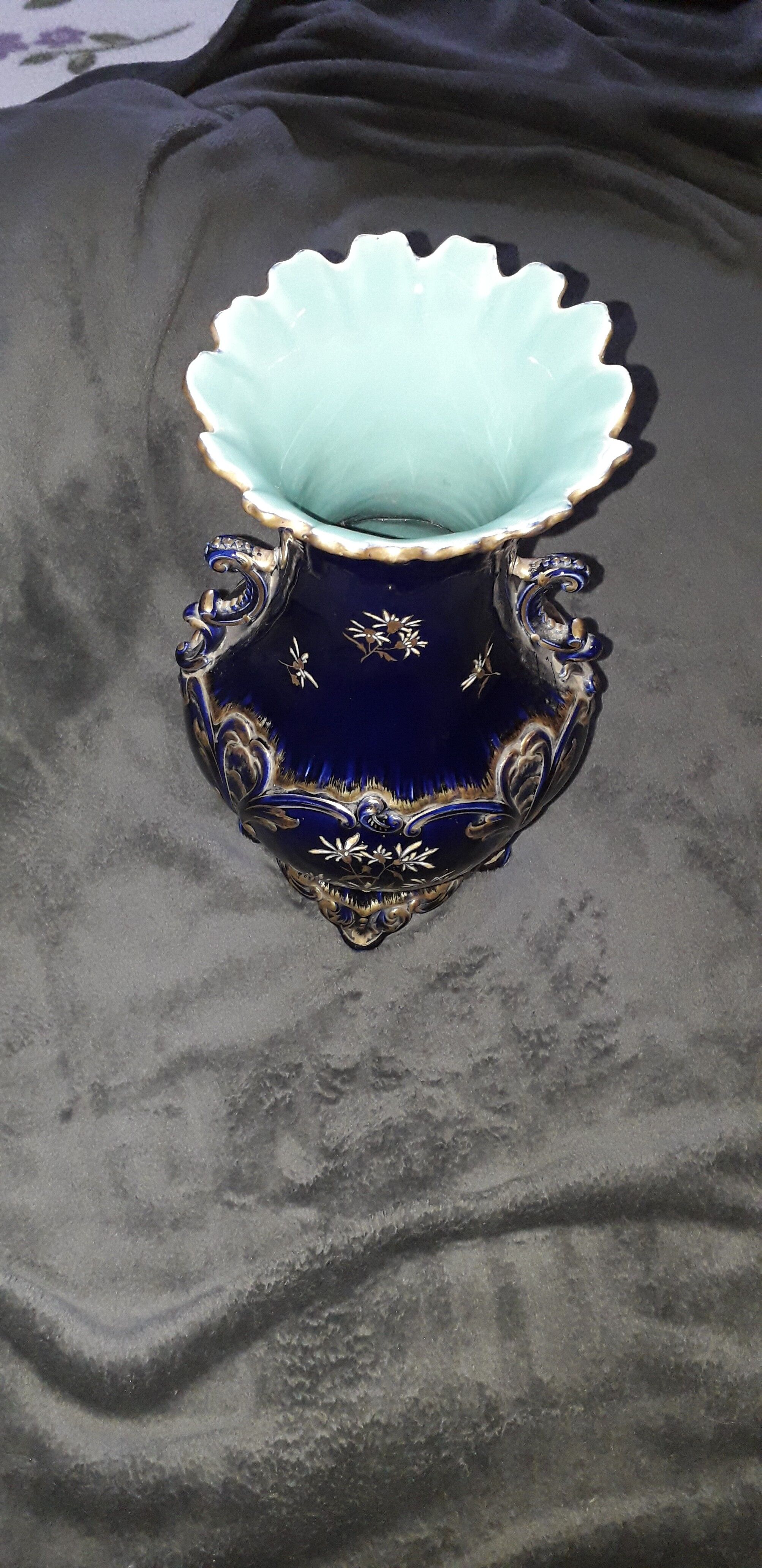 Midnight blue ceramic vase Sarreguemines