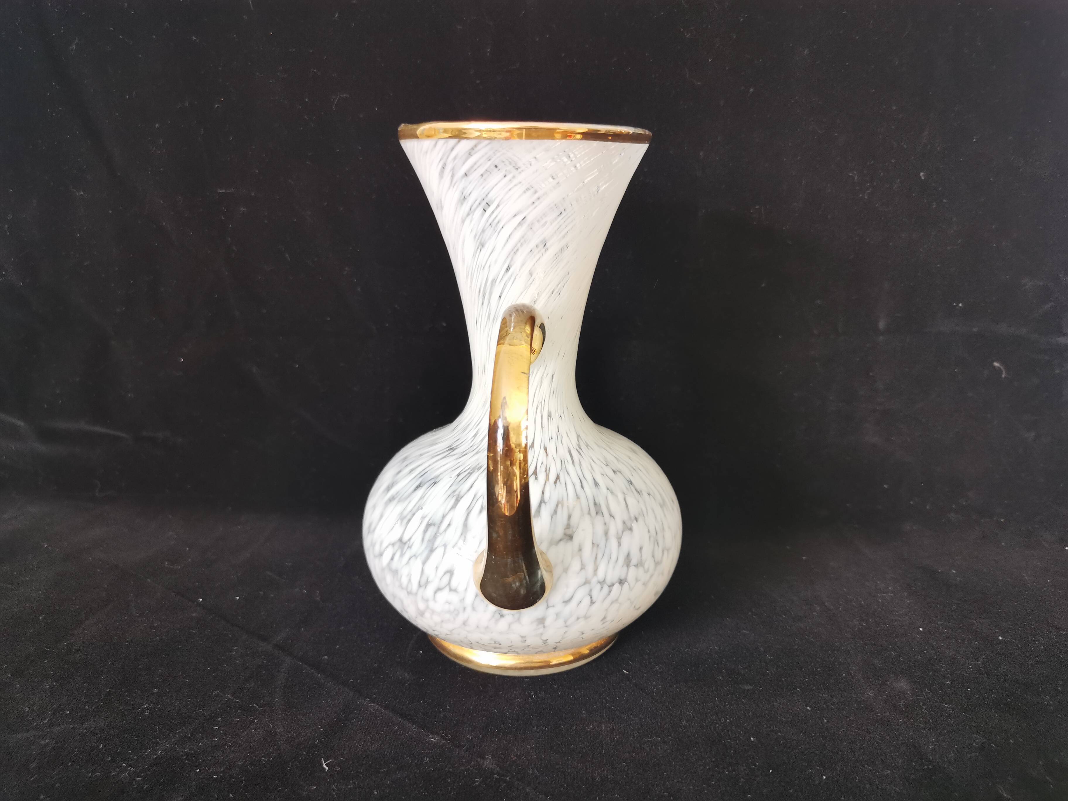 white and gold Clichy glass vase