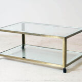 Table basse en laiton, verre et miroir 1970
