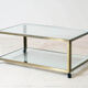 Table basse en laiton, verre et miroir 1970