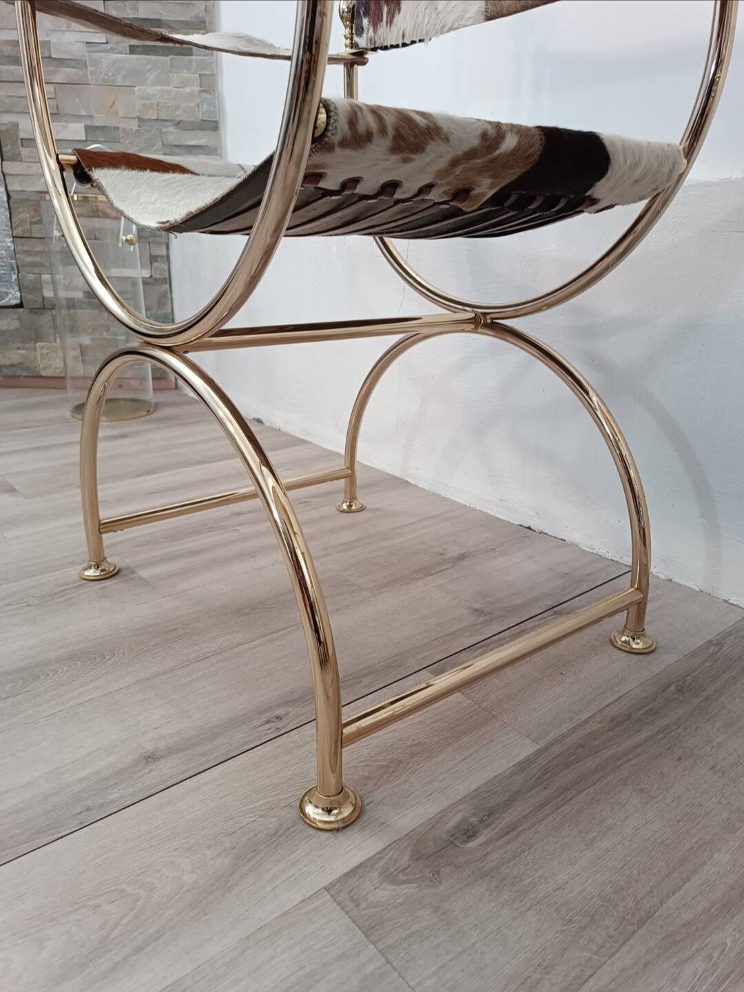 Leather and brass side chair by Simon Disegno Italy 1970s