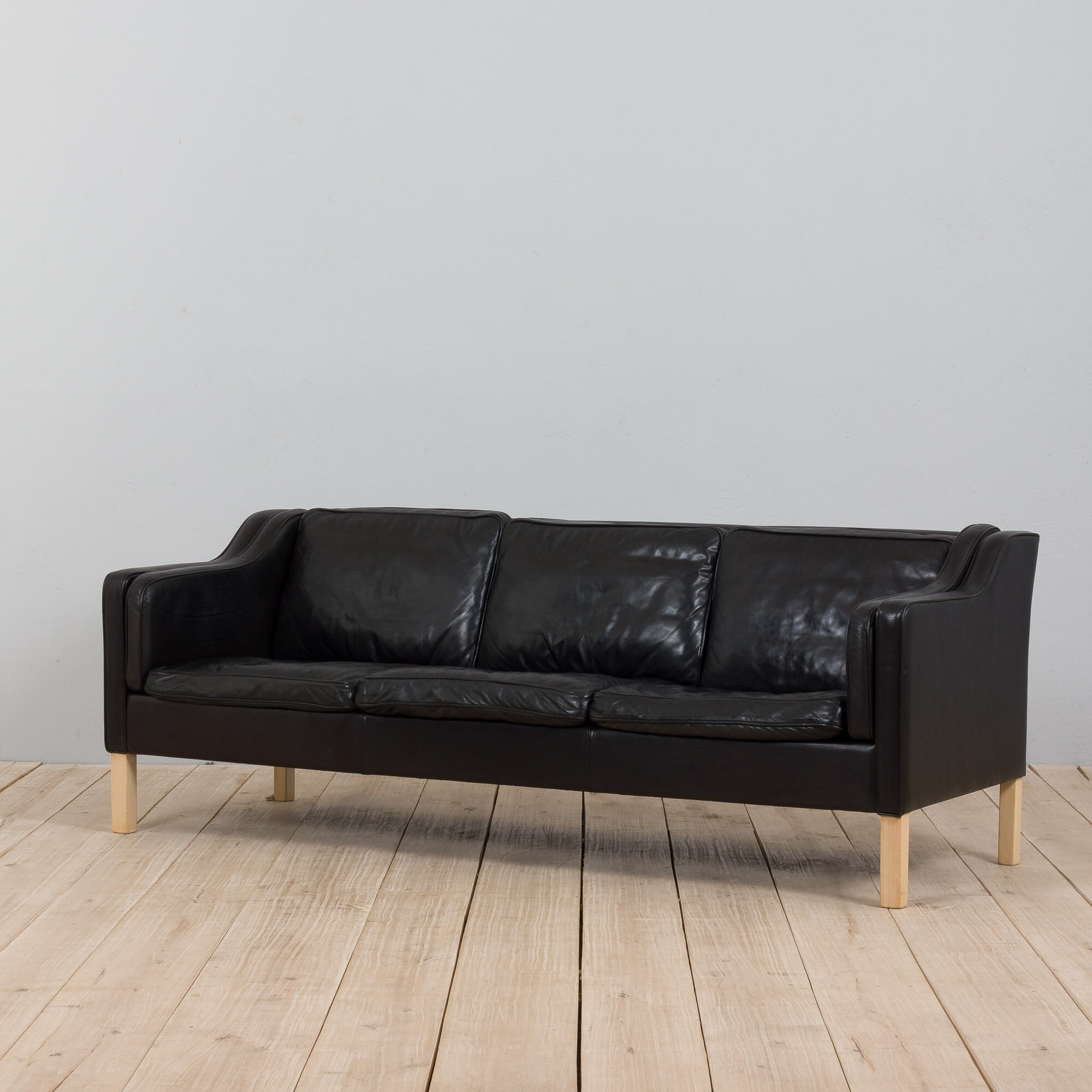 Mogens Hansen black aniline 3 seater sofa from the 70s.