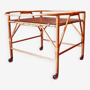 Bamboo and frosted glass fine serving trolley, 1960s