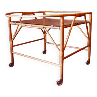 Bamboo and frosted glass fine serving trolley, 1960s
