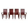 4 red leather dining chairs by Arper italy, 1980s