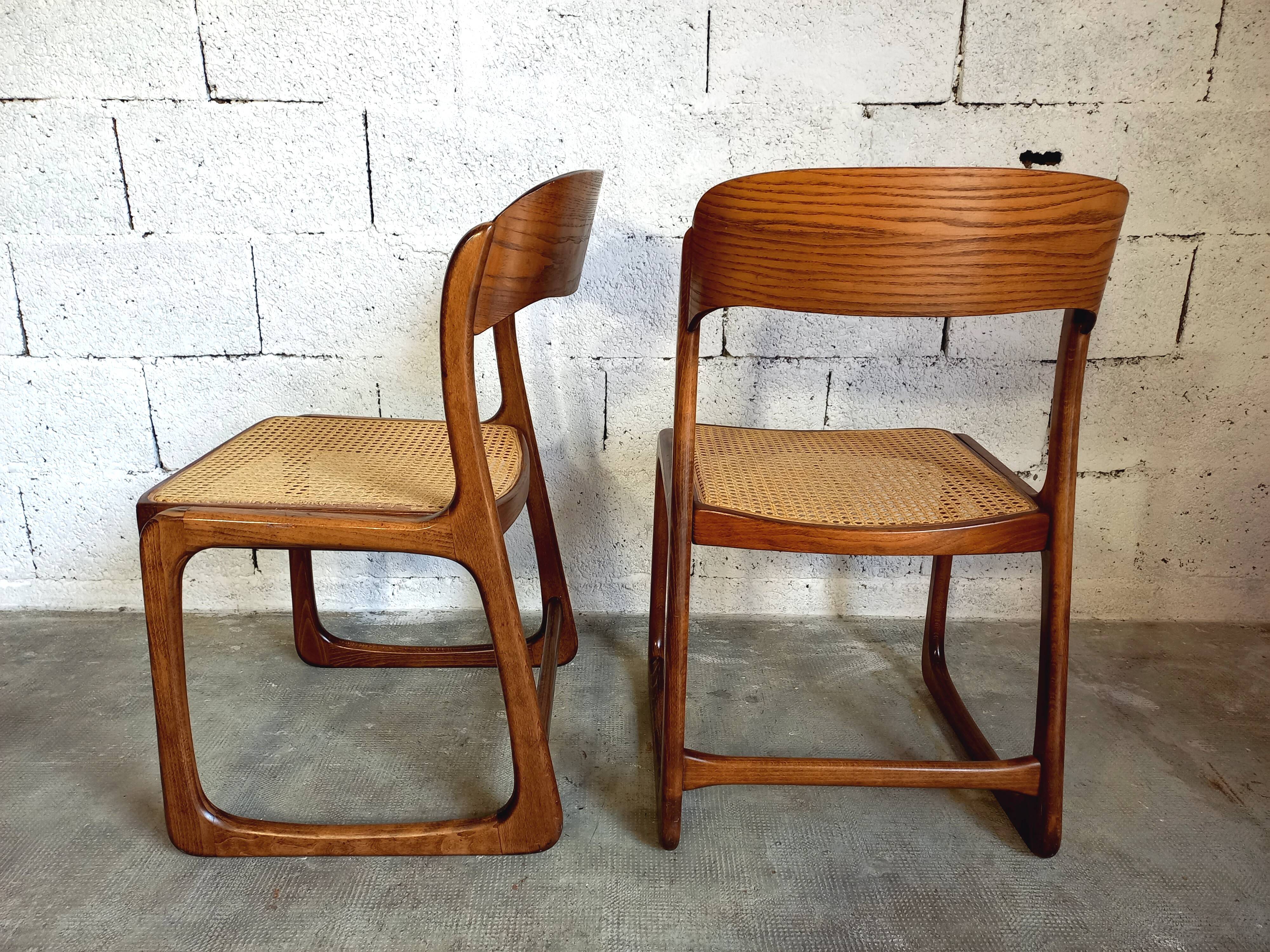 Suite of 2 vintage chairs sleigh canées Baumann 70s