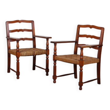 Pair of oak and rope armchairs, French work from the 1940s.
