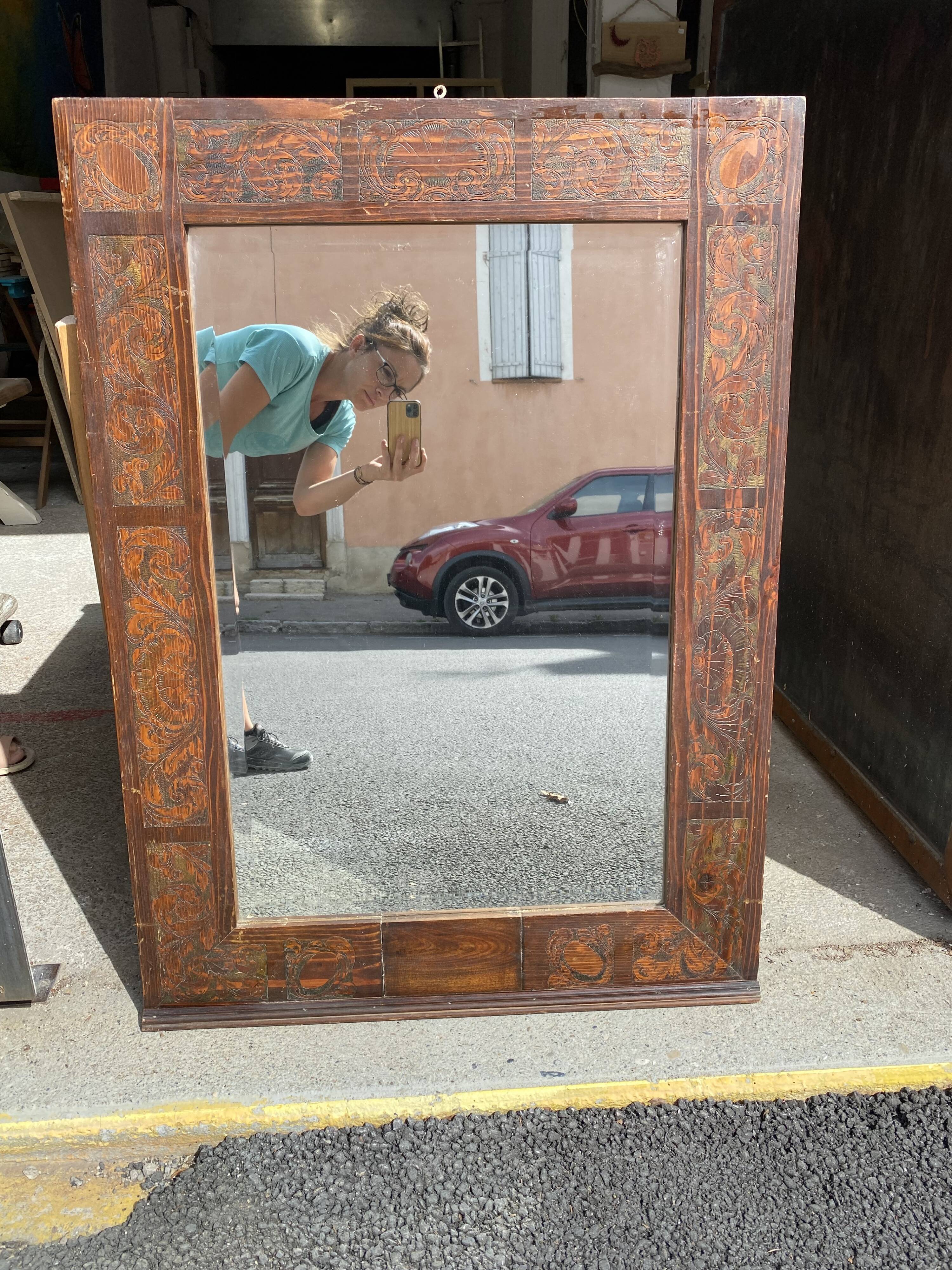 Beveled mirror wooden frame