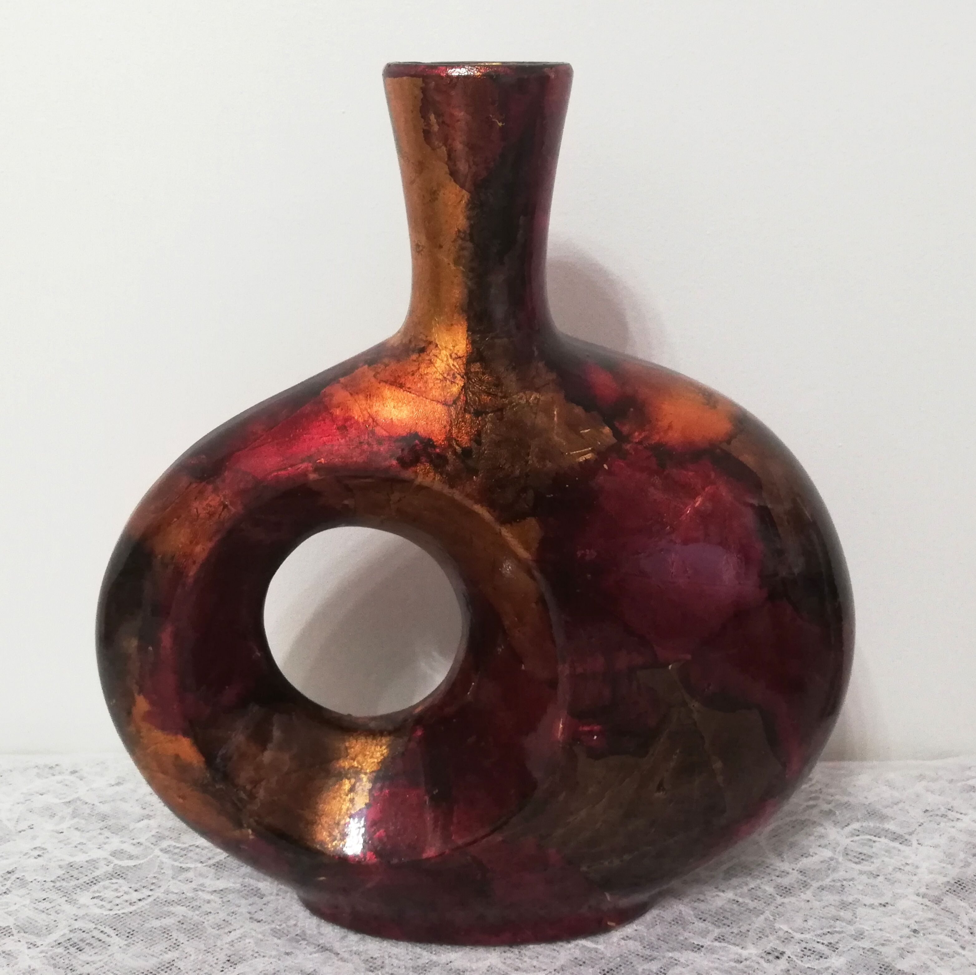 Enamelled and lacquered metal vase height 33cm