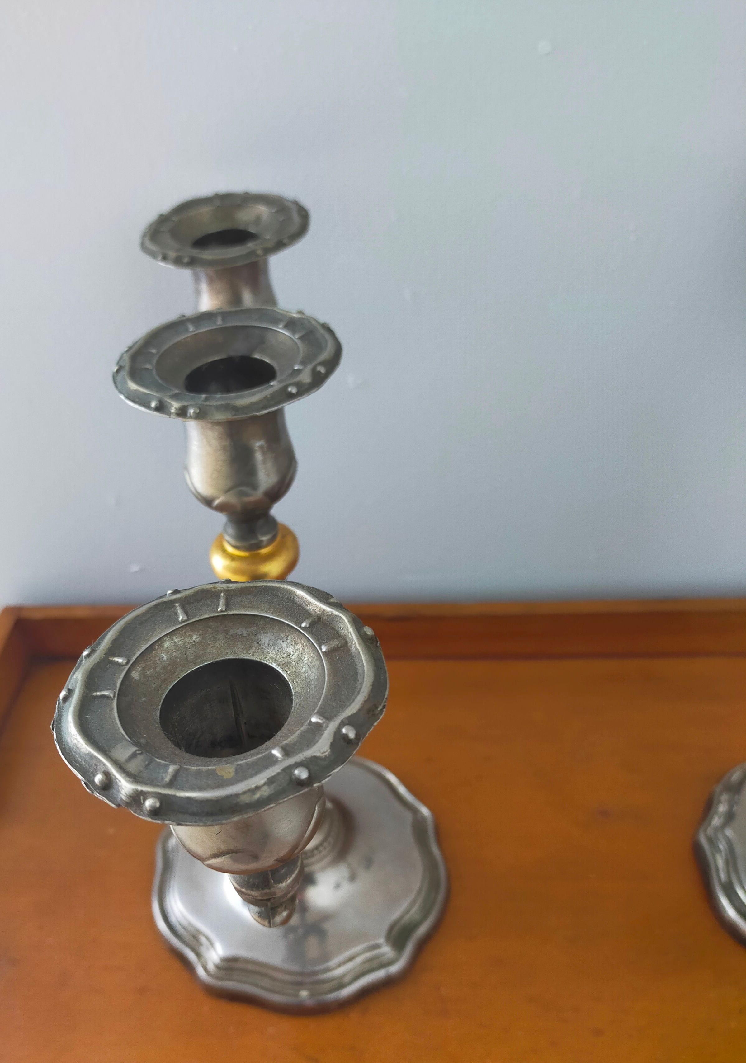 Pair of silver metal candlesticks