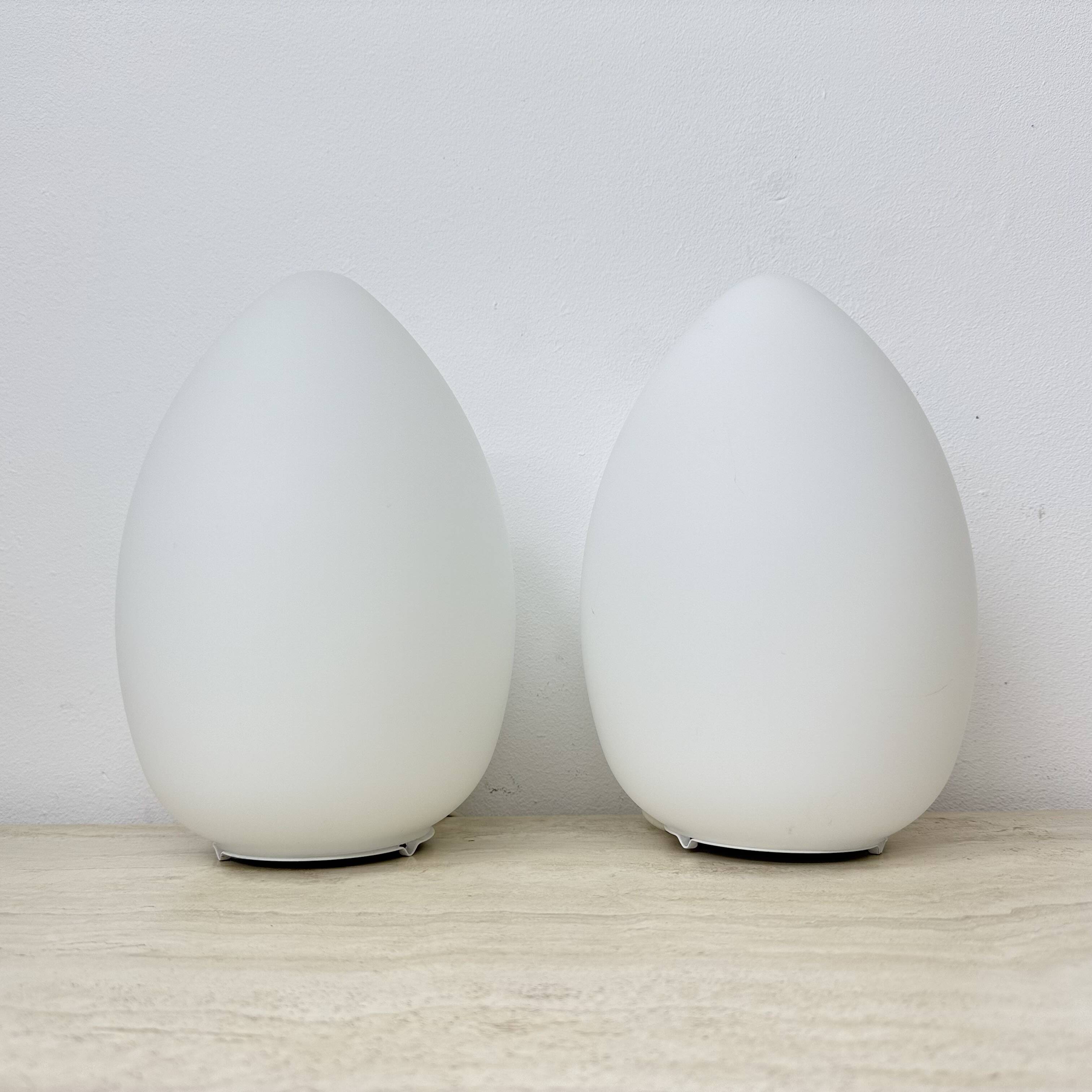 Set of 2 Vintage egg shaped opaline glass table lamp , 1970s