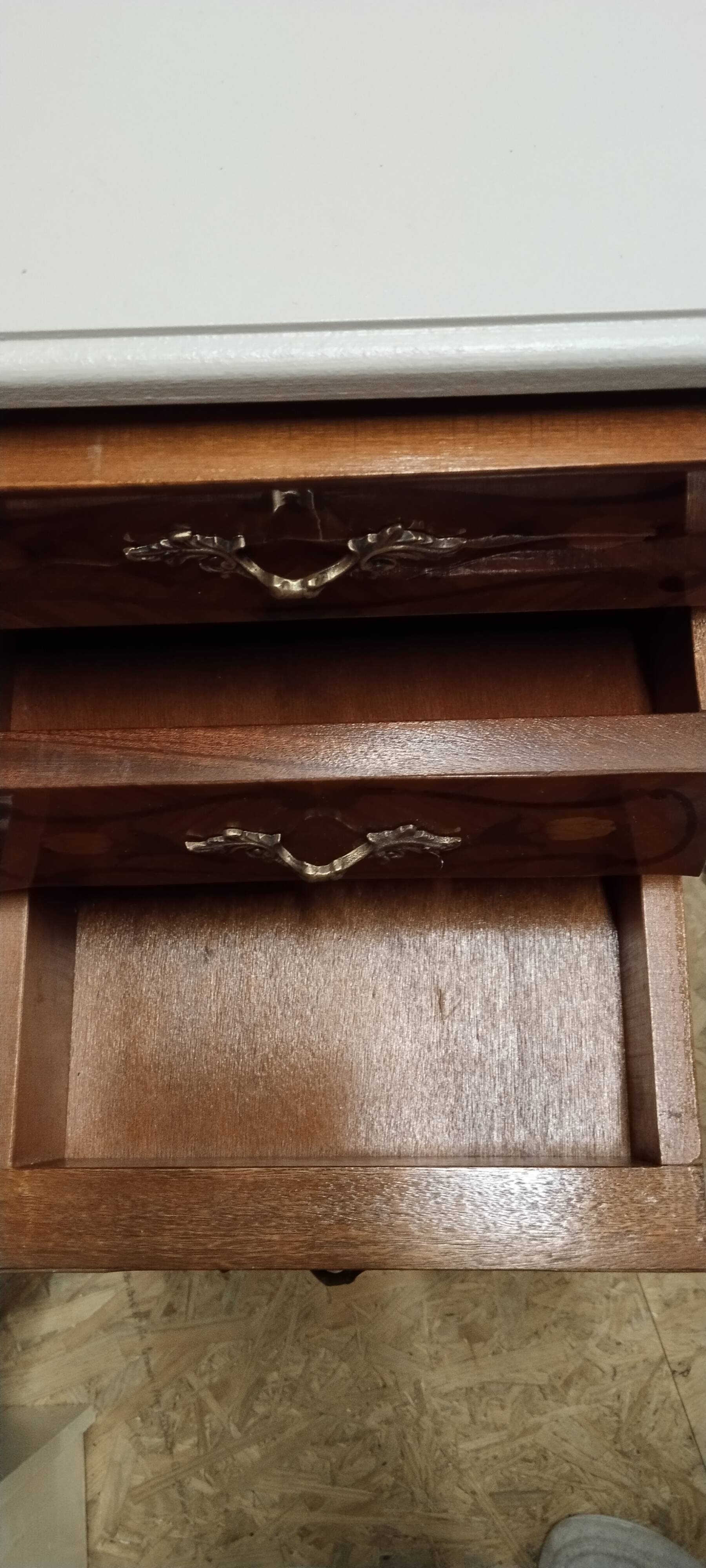 Antique bedside table in rosewood marquetry, Louis XV style